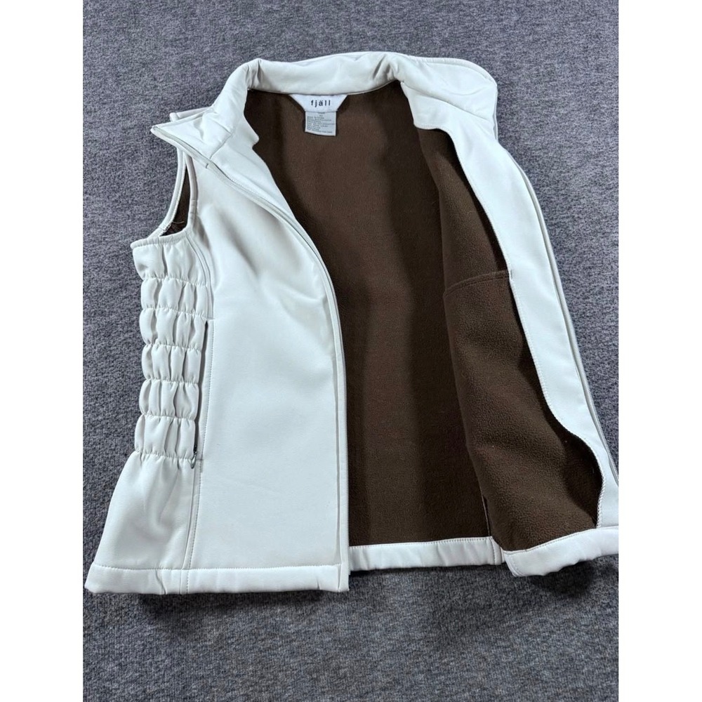 Fjall Womens XS Cream Softshell Fleece Lined Ruched Side Full Zip Vest - Picture 7 of 8